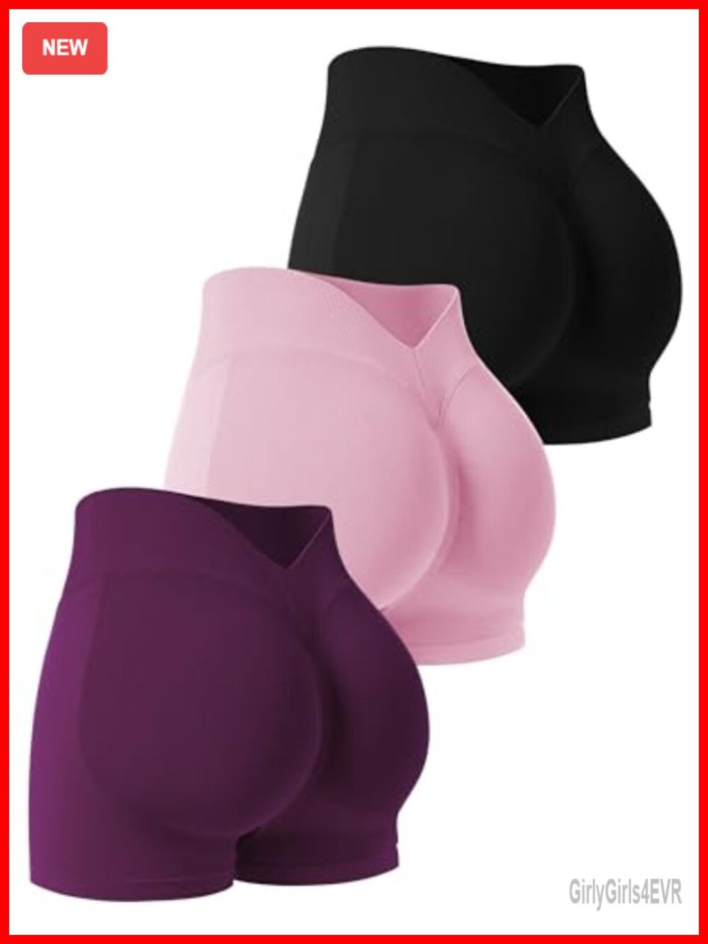 3 Pack Women's Seamless high waisted Workout Shorts V Cut Back Scrunch Gym Yoga